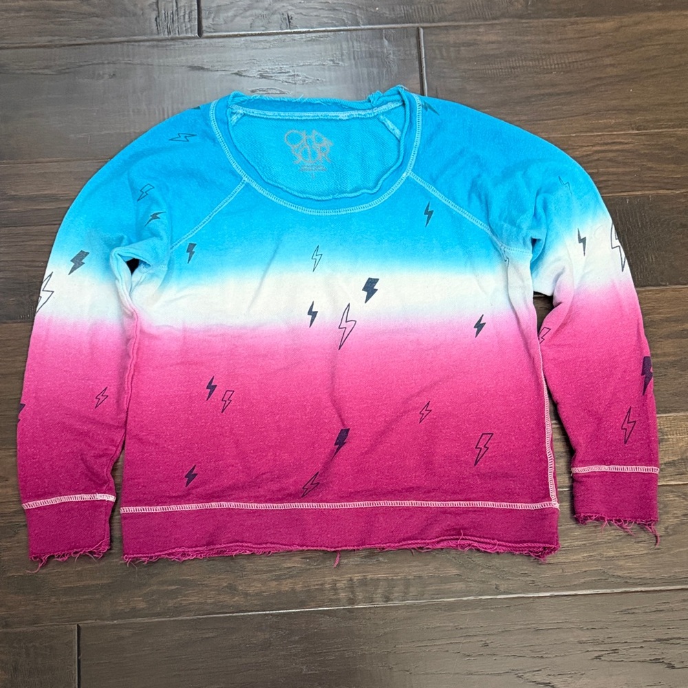 Chaser Cotton Linen Ombre Lightning Bolt Frayed Sweatshirt Large LikeNew